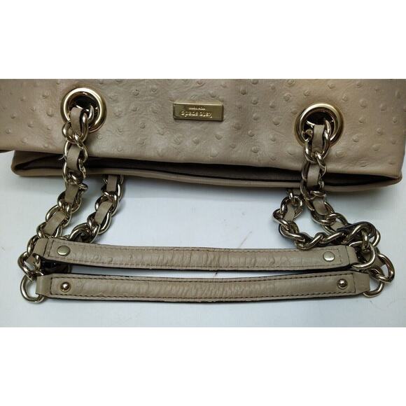 Kate Spade Beige Leather Ostridge Embossed Chain Strap Satchel Shoulder Bag - Picture 5 of 13